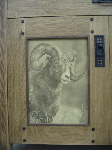 Laser engraved hutch door